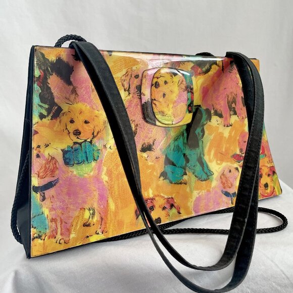 Angela Frascone VTG Pop Art Puppies Resin Coated Bag Satchel Shoulder Crossbody